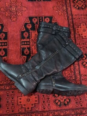 Born Women’s Black Studded Mid-Calf Leather Boots